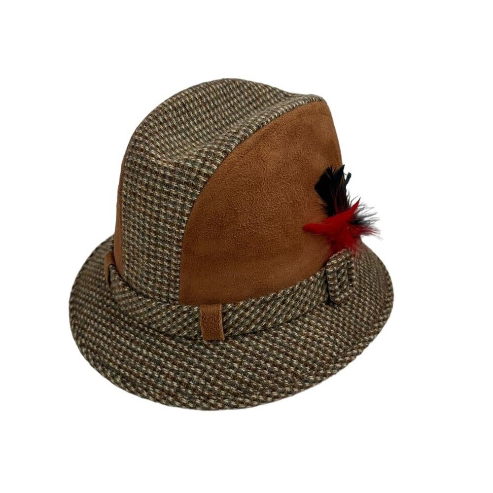 Vintage Knox New York Fedora Bucket Hat Leather Tweed Sz 6 7/8